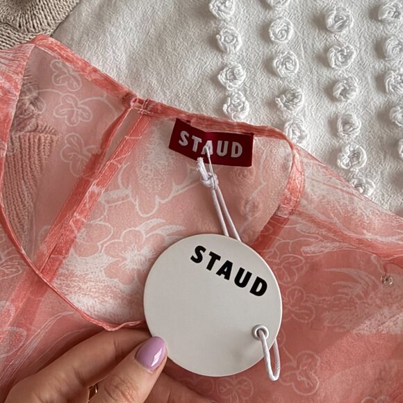 NWT Staud Mini Hyacinth Organza Babydoll Dress Tiered Semi-Sheer Sz Small Pink - Picture 9 of 13